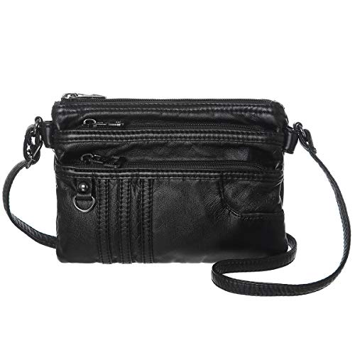 Women Treble Pockets Small Crossbody Bag Cell Phone Purse Wallet(Black)