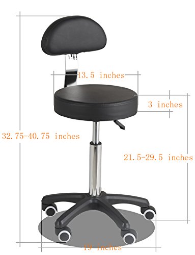 Studio Stool Chair Adjustable Swivel Rolling for Home Office Work-Benches Lab Hospital Kitchen Stool with Back Support Larger Cushioned Seat