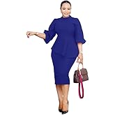 Ekaliy Women's Ruffle Sleeve Vintage Bodycon Peplum Business Formal Work Pencil Dress
