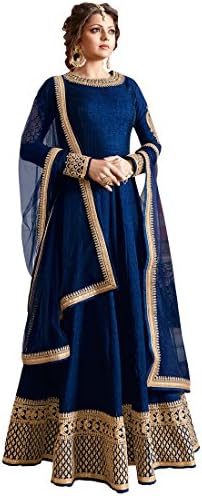 Drashti Dhami Blue Neck Embroidered Long Anarkali Suit with Designer Dupatta