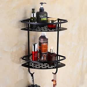 FAWEG Estante de baño Estante de Esquina Negro Europeo de Metal Antiguo
