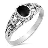 Sterling Silver Stunning Women's Simulated Black Onyx Flower Ring (Sizes 5-10) (Ring Size 7)