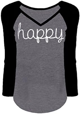 Womens Long Sleeve V-neck Collision Color Printed Top (Large, Black)