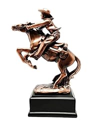Furniture: Wild West Cowboy With Rearing Horse In Pursuit Bronze Electroplated Figurine Statue - Gifts & Decor