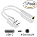 USB C to Headphone Adapter 3-Pack, FANISY USB Type C to 3.5mm Female Aux Audio Adapter Microphone Connector Cable for Huawei P20 Pro, Moto Z, Xiaomi 8, Le Pro 3 and More - Whtie