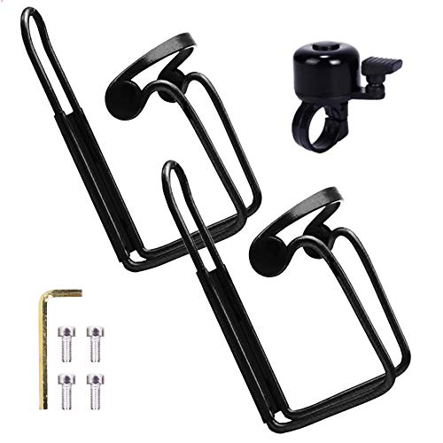 BOBILIFE Bike Water Bottle Holder, Lightweight and Strong Bicycle Bottle Cage, Quick and Easy to Mount, Great for Road Bicycle and Mountain Bike, 2 Holders + 1 Gift Bell Pack (Black)