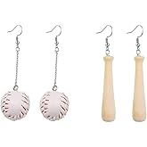 Baseball Earrings for Women Baseball Bat Drop Earrings 3D Big Faux Leather Baseball Dangle Earrings Baseball Player Jewelry Gifts