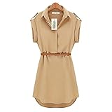 Cocobla Cap Sleeve Stretch Ol Belt Chiffon Casual Shirt Mini Dress(M)