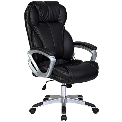 2xhome - Modern High Back Tall Ribbed PU Leather Swivel Tilt Adjustable Chair Designer Boss Executive Management Manager Office Conference Room Work Task Computer (Big & Tall - Black)