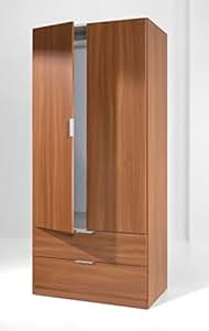 Armario ropero Color Cerezo con 2 Puertas, 2 cajones y Barra para