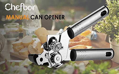 Chefbar Stainless Steel Can Opener Manual Smooth Edge Heavy Duty Can Opener, Hand Can Openers, Beer Bottle Opener with Ergonomic Grips Handle for Home & Kitchen, Ultra Sharp Blade, 7.5 x 2 x 2 inches - Thumbnail 6