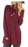 ETCYY Women's Long Sleeve Pullover Sweatshirt Button Cowl Neck Casual Tunic Tops,Wine,X-Large