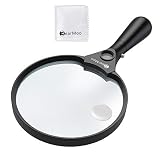 BearMoo 5.5inch Extra Large Magnifying Glass with 3 Light (2X Magnification Lens + 4X 25X Zoom) Jumbo Lighted Handheld Magnifier Glass, 3 Bright LED Illuminated - 5.9oz Lightweight for Reading (Black)