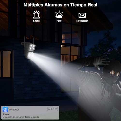 2NLF 8MP Cámara de Seguridad Exterior con Doble Lentes, Cámara Seguridad WiFi Inalámbrica con Visión de 360°, Detección de Movimiento, Visión Nocturna a Color y Audio Bidireccional, 2 Piezas