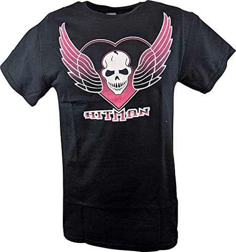 Lontse The Hitman Bret Hart Skull Wings Logo Mens T-Shirt,Black,5X-Large