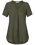 Chiffon Blouse,Timeson Lady Office Tops V Neck Short Sleeve Shirt-Tail Loose Chiffon Tunic Shirts Olive Green X-Large
