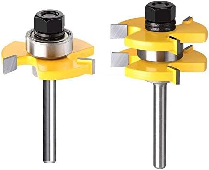 Tongue and Groove Router Bit,WAM Direct 2Pcs Router Bit Set,Wood Door Flooring 3 Teeth Adjustable, 1/4 Inch Shank T Shape Wood Milling Cutter Woodworking Tool,For Professional & Beginner Carpenters