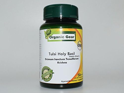 Organic Gear Tulsi Black Holy Basil Ocimum Sanctum Rama Seeds Herbs Stress Digestion Natural Ayurvedic Active Herbs100% Safe No Side Effect Herbal Supplement [50g (25000+ Seeds Aprx)] SKU#3917-BX