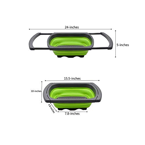 DenSan Collapsible Sink Vegetable/Fruit Colander Extendable Handles-Folding Strainer for Kitchen(Green),