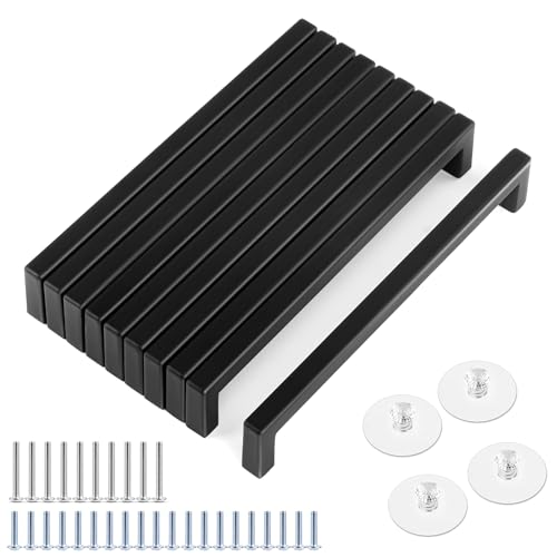 Tufa 10 x Black Kitchen Handles 160 mm – Stainless Steel Kitchen Cabinet Handles with 10 Long Screws, 20 Short Screws, for Drawers, Cabinets and Cabinets