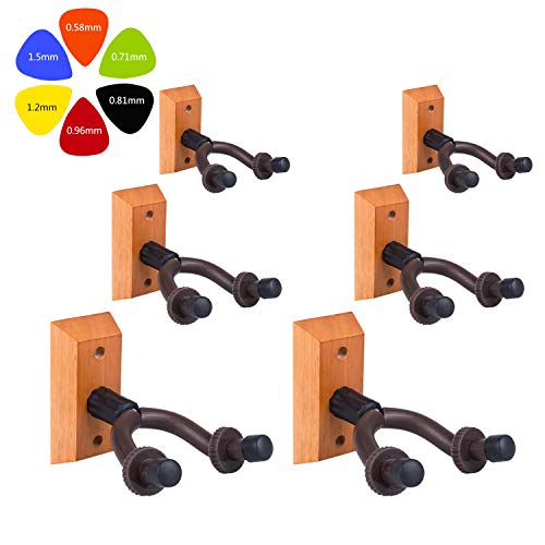 VEIDIA 6-Pack Guitar Stands Guitar Holders Guitar Wall Mounts Hardwood Guitar Hanger Wall Hooks with Screws for All Size Guitars, Bass, Mandolin, Banjo, Ukulele - Thumbnail 7