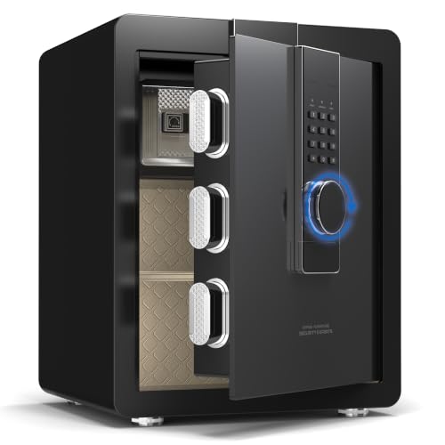 22KG Lourd Coffre Fort en Acier, 52L Coffre-fort Électronique avec Digitale Code et Clé, pour Maison et Bureau, Idéal pour Bijoux, Argent et Documents A4, Notice en Français (Noir,52L)