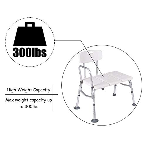 Bath Bench, WATERJOY 5 Height Adjustable Medical Bath Seat Stool Shower Chair with Back and Armrest, Bathroom Bath Tub Transfer Bench
