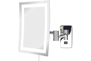 JERDON Rectangular Wall Mount Makeup Mirror - Direct Wire Makeup Mirror with 5X Magnification and LED Lights - Chrome Finish - Model JRT710CLD