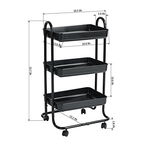image for 3-Tier Utility Rolling Cart-Aingoo Strong Metal Frame and Resistent Pl