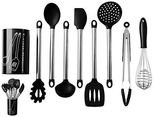 Palove Silicone Kitchen Utensils Sets 8pcs Stainless Steel Cooking Utensil Set with Plastic Holder
