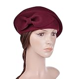 Vbiger Women's Beret Beanie Warm Wool Cap Hat (Wine Red2)