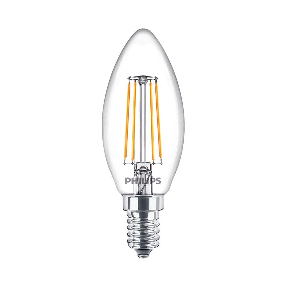 Philips Master Value LED 3.4W (40W Replacement) B35 Candle, Dimmable,E14 SES Small Edison Screw, 2700k Warm White, 470 Lumen, 15000 Hours, Clear Lamp (1)