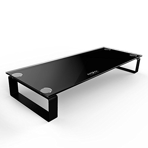 Eutuxia Type-S Black Tempered Glass Monitor Stand, TV, Laptop, Computer, All-In-One Desktop, Printer Riser. Good for Home, Office, Cubicle. Stay Organized & Save Space. [21.75 x 8.25 x 3.25 Inches]