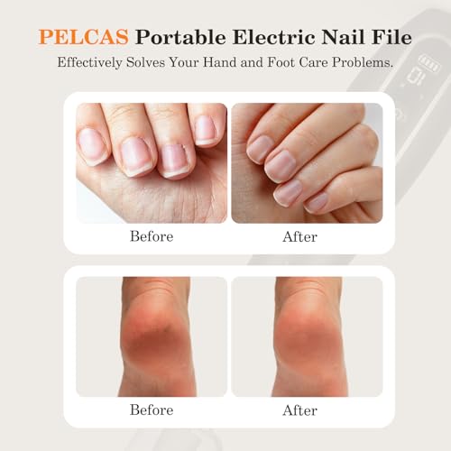 PELCAS Electric Nail File 10 Speeds Professional Cordless Electric Nail Drill with LCD Screen and LED Light, Portable Rechargeable Nail Files for Acrylic and Gel Nails, Pet, Thick Toenails