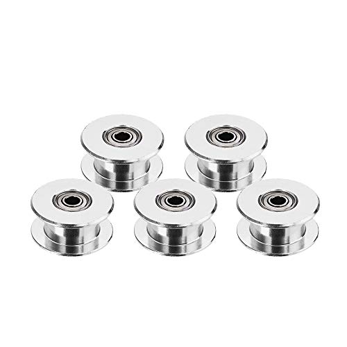 BALITENSEN 5pcs Toothless GT2 Idler Pulley 5mm Bore for 3D Printer 6mm Width Timing Belt (Bore 5mm, Toothless)