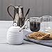 Traditional Porcelain Honey Pot Jar with Beech Wood Drizzler, Dipper – Honey Bee Hive Shaped Storage Pot with Lid, Perfect for Honey and Maple Syrup, 11cm – White