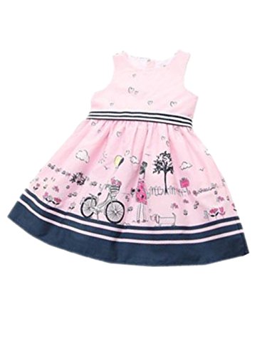 TIFENNY Clearance! Striped Belt Print Girls Dress Baby Girls Pink Sleeveless Party Princess Pageant Dresses (5T)
