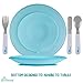 Brinware Tempered Glass and Silicone Plates for Toddlers - Grip Dish with Stainless Steel Utensils (5 Piece) Set Kids Dinnerware Non-Toxic Plate, Spoon, Fork, and Knife Place Setting (Blue)