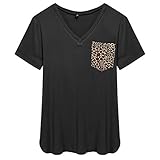 ACEVOG Women Comfy Loose Fit Short Sleeve V Neck Lightweight Top Tee