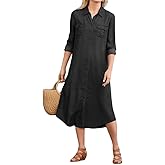 chouyatou Women's Summer Casual Denim Shirt Dress Loose Fit Button Down Midi Long Tunic Jean Dress