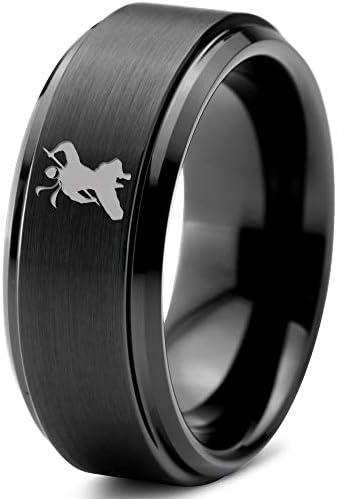 Ninja Samuri Sword Martial Arts Ring - Tungsten Band 8mm - Men - Women - 18k Rose Gold Step Bevel Edge - Yellow - Grey - Blue - Black - Brushed - Polished - Wedding - Gift Dome Flat Cut