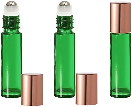 Grand Parfums Colored Glass Aromatherapy 10ml Rollon Bottles with Stainless Steel Roller and COPPER CAPS (6 Sets, Clear)