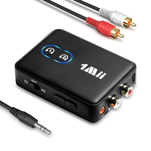1Mii Transmisor Receptor Bluetooth 5.3 para TV, Adaptador de Audio HiFi con RCA y Conector AUX de 3.5mm, aptX de Baja Latencia/HD/AD, Control de Volumen, Doble Enlace para 2 Auriculares, PC, Estéreo
