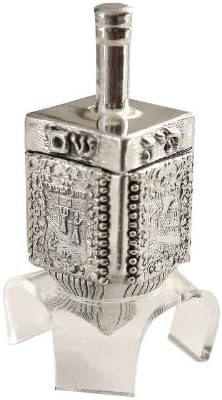 Hanukkah Chanukka Big Dreidel 925 Sterling Silver, Old Jerusalem Skyline Hand Made Size: 4.0" x 1.25" Stand Optional