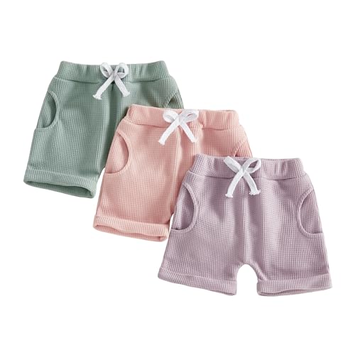 Sejardin Toddler Baby Girl Shorts 3 Pack Solid Waffle Elastic Waist Bottoms Infant Summer Casual Shorts (Green Pink Purple, 2-3 Years) at Amazon