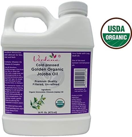 Organic Verdana USDA Certified Organic Golden Jojoba Oil, Cold Pressed, Unrefined, 16 Fl. Oz. - Deepthi Organics