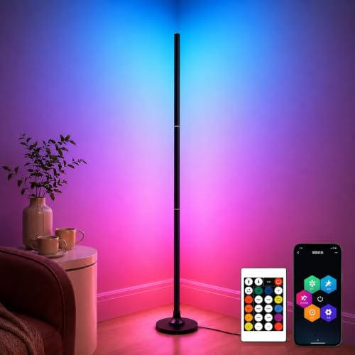 Aogled RGB Floor Lamp Dimmable 120 cm with App and Remote Control | 16 million colours, music sync, removable corner lamp, DIY mood light
