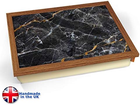 KICO Black Onyx Marble Print Cushioned Lap tray Breakfast Bed Lap Tray Desk - Wood Effect Frame