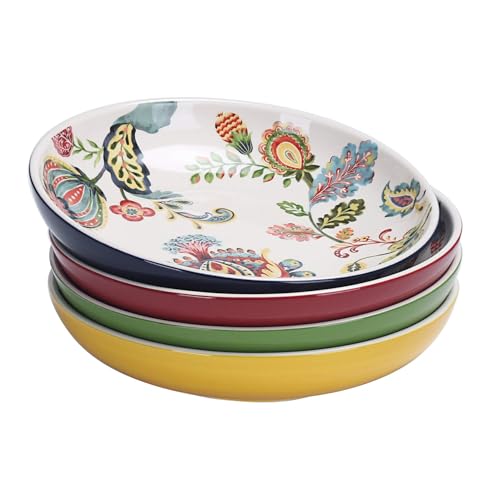 Bico Protea Cynaroides Ceramic 1035ml Dinner Bowls, Set of 4, for Pasta, Salad, Cereal, Soup & Microwave & Dishwasher Safe