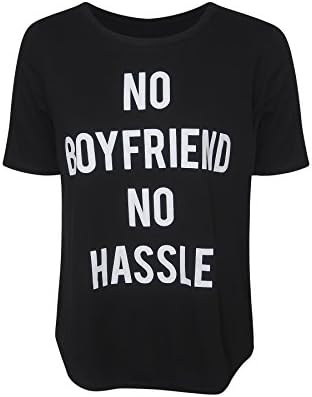 Ladies Girls No Boyfriend No Hassle Print Oversized Top USA Size 6-12 (S/M (USA 6-8), Black)
